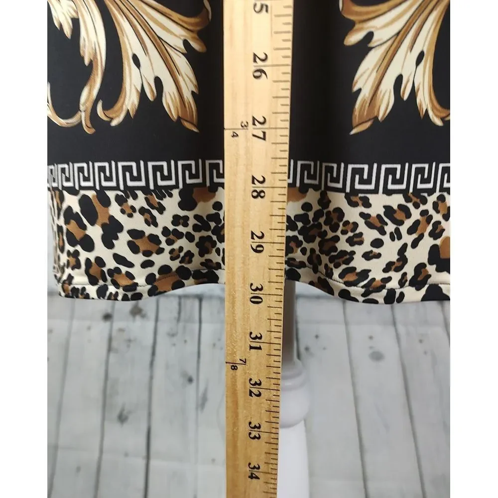 Shift Dress Baroque Leopard Print Long Sleeve Party Cocktail Dress - Picture 5 of 7